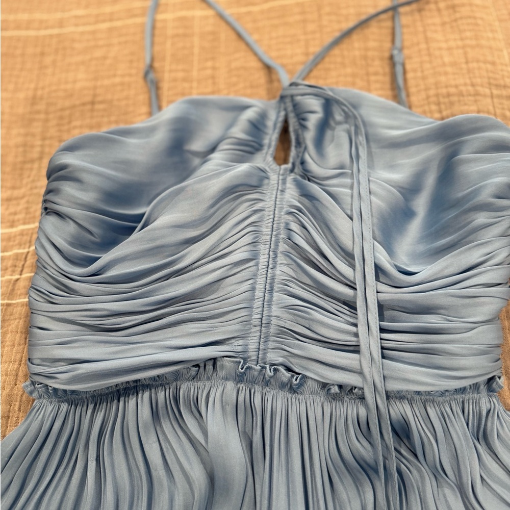Aqua Blue Pleated Dress - Picture 2 of 5